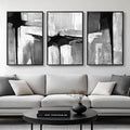 Large Framed Black and White Gray Abstract Wall Art, 3 Piece Modern Canvas by Cuspin