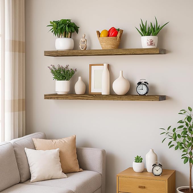 BGMG Wood Floating Shelves for Wall 60 inch Set of 2, Dark Walnut Floating - Image 2