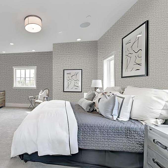 15.75"x590.6" Gray Grasscloth Wallpaper Peel and Stick Removable Textured Wall - Image 4