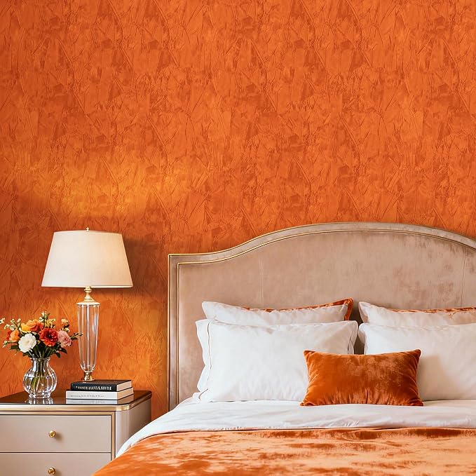 Orange Wallpaper Crushed Felt Velvet Wallpaper Peel and Stick Velvet Drawer - Image 4