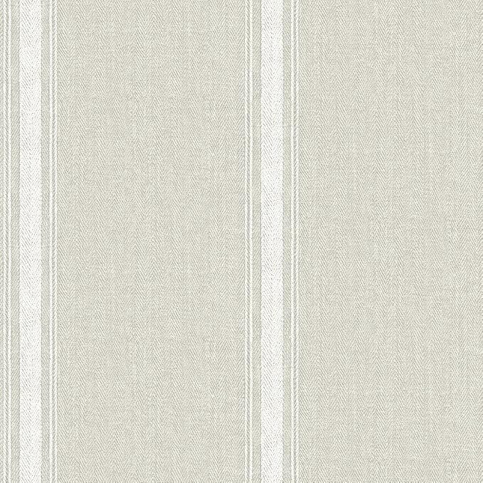 Chesapeake Linette Fabric Stripe Wallpaper, Light Grey, Strippable, 20.5 in x by Chesapeake