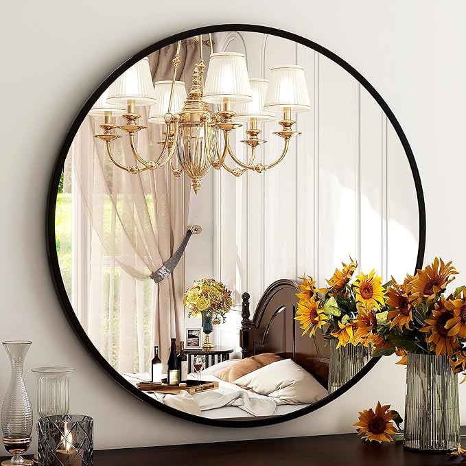 HARRITPURE Round Mirror 19.6 Black Wall Mounted Circle Mirrors Vanity Mirror by HARRITPUREHome