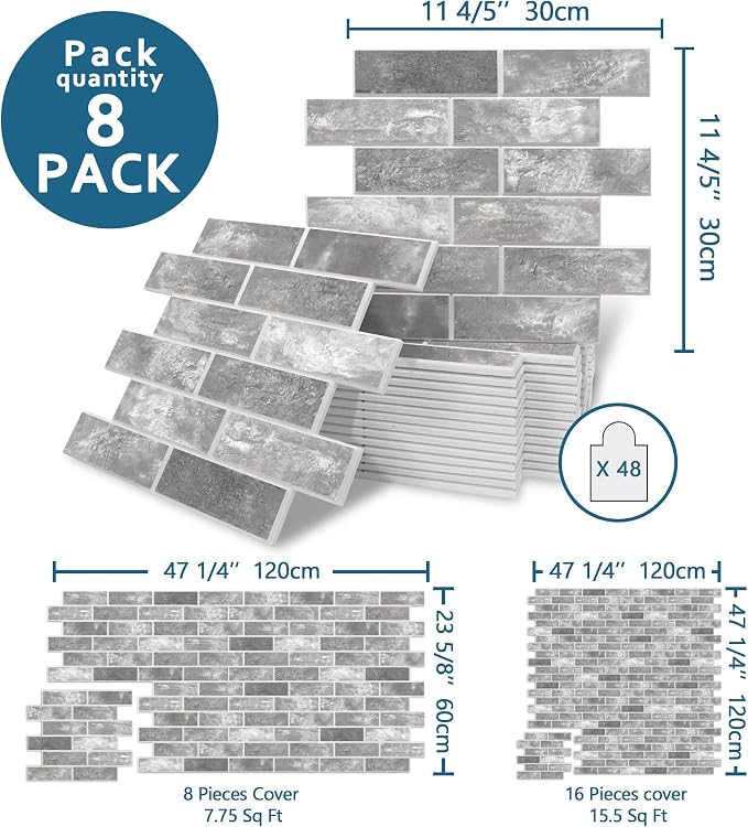 8-Pack 3D Faux Brick Acoustic Wall Panels, 11.8" x 11.8" PET Soundproof & Noise - Image 2