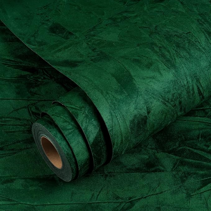 Yenhome 24"X200 Green Felt Wallpaper Peel and Stick Textured Vintage Wallpaper by Yenhome