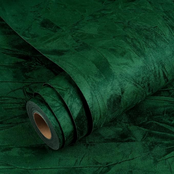 YENHOME 17.7"X590" Emerald Green Wallpaper Vintage Green Peel and Stick by Yenhome