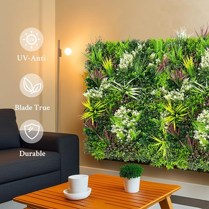 ODTORY Artificial Plant Wall Panels: 20"×20" 16P UV-Anti Faux Grass Wall - Image 3