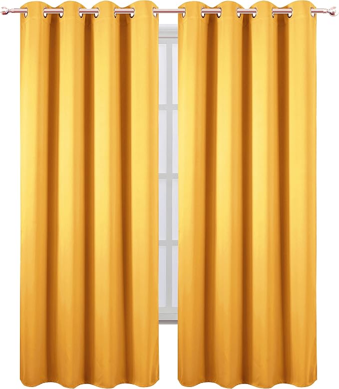 LEMOMO Blackout Curtains 66 x 95 inch/Yellow Curtains Set of 2 Panels/Thermal - Image 2