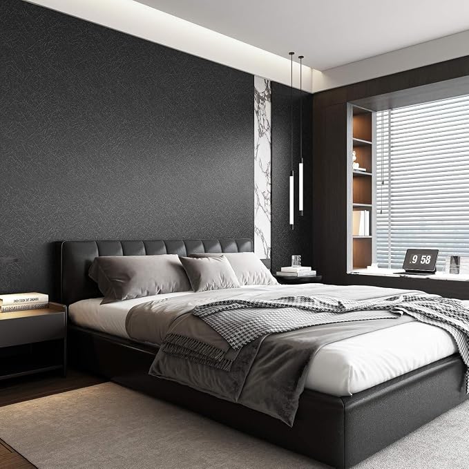 15.7" X 118" Black Silk Wallpaper Embossed Self Adhesive Peel and Stick - Image 3