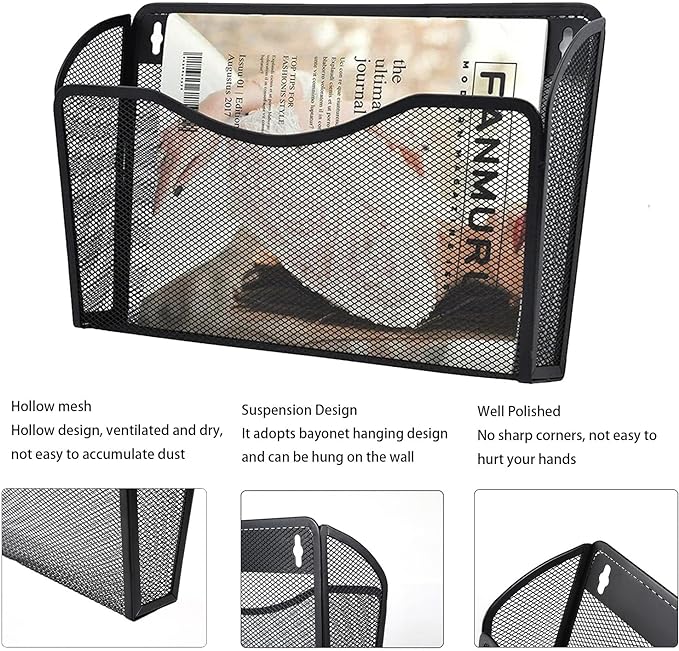 Gawerk 3 Pack Wall File Organizer, Mesh Wall File Pocket Mail Organizer Hanging - Image 3