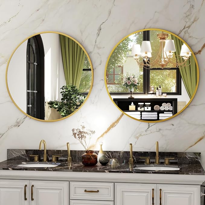 HARRITPURE 24 Inch Round Mirror, Modern Aluminum Alloy Frame Wall Mounted - Image 8
