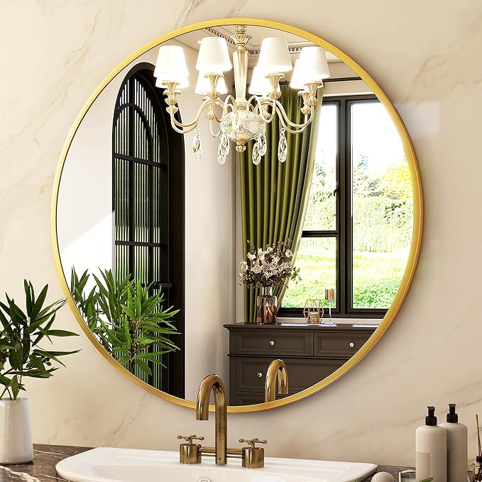 HARRITPURE 24 Inch Round Mirror, Modern Aluminum Alloy Frame Wall Mounted - Image 4