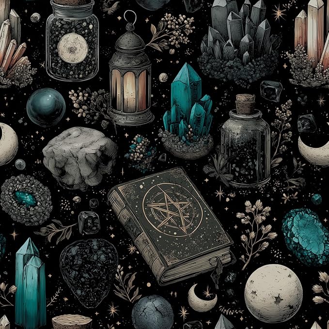 FLFK Black Wallpaper Peel and Stick Dark Witchy Wallpaper 16" x 384" Crystal by FLFK