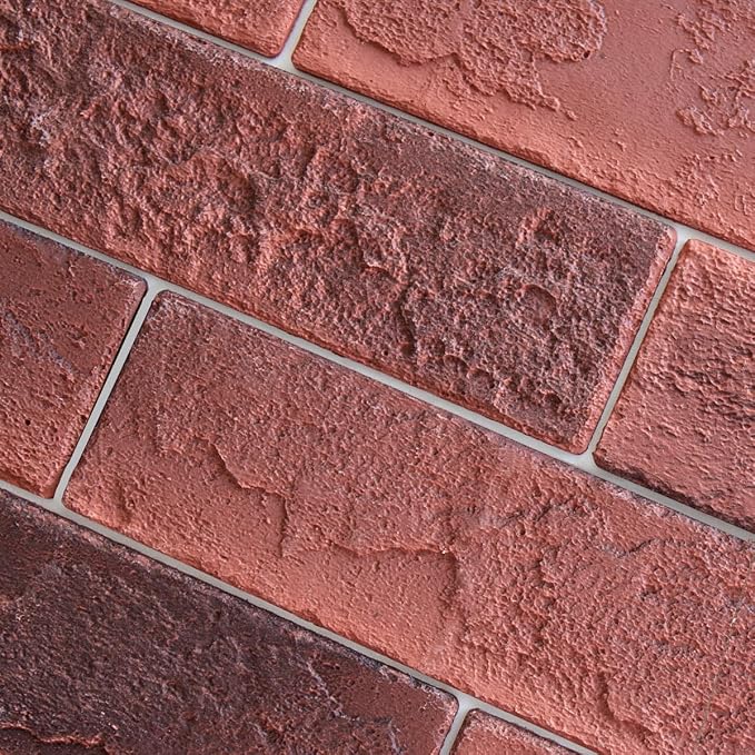 100 Vintage Red Faux Brick Wall Tiles, 3D Thin Brick Veneers by TORURAL