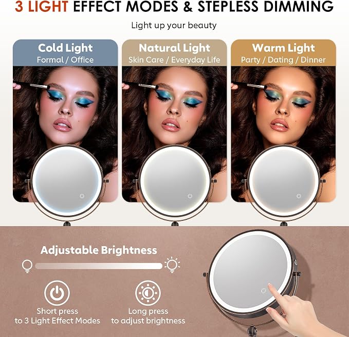 IMIKONA 9" Wall Mounted Lighted Makeup Mirror, 4000mAh Rechargeable Double - Image 5