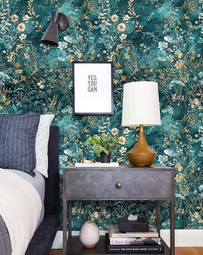 Floral Peel and Stick Wallpaper Green Flower Contact Paper 17.3inch x 118.1inch - Image 8
