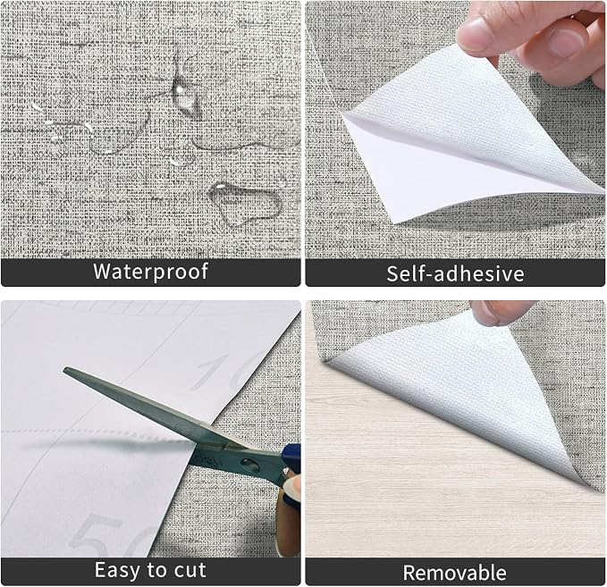 15.75"x393.70" Gray Wallpaper Grasscloth Peel and Stick Wallpaper Faux Linen - Image 4