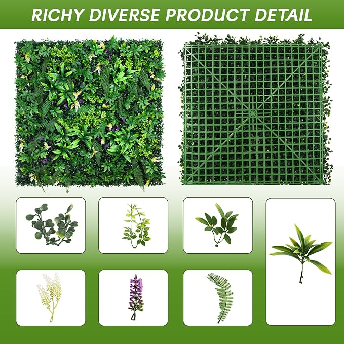 Artificial Grass Wall Panels 20"x20", Hedge Green Wall Decor Backdrop, UV-Anti - Image 2
