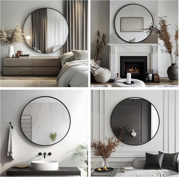 Sunniry Black Round Mirror, Round Mirror 24 inch, Wall Mounted Mirrors - Image 6