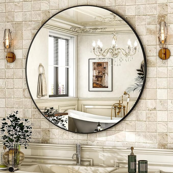 HARRITPURE Round Mirror 24 Black Wall Mounted Circle Mirrors Vanity Mirror - Image 2