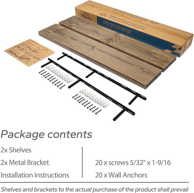 BGMG Wood Floating Shelves for Wall 60 inch Set of 2, Dark Walnut Floating - Image 7