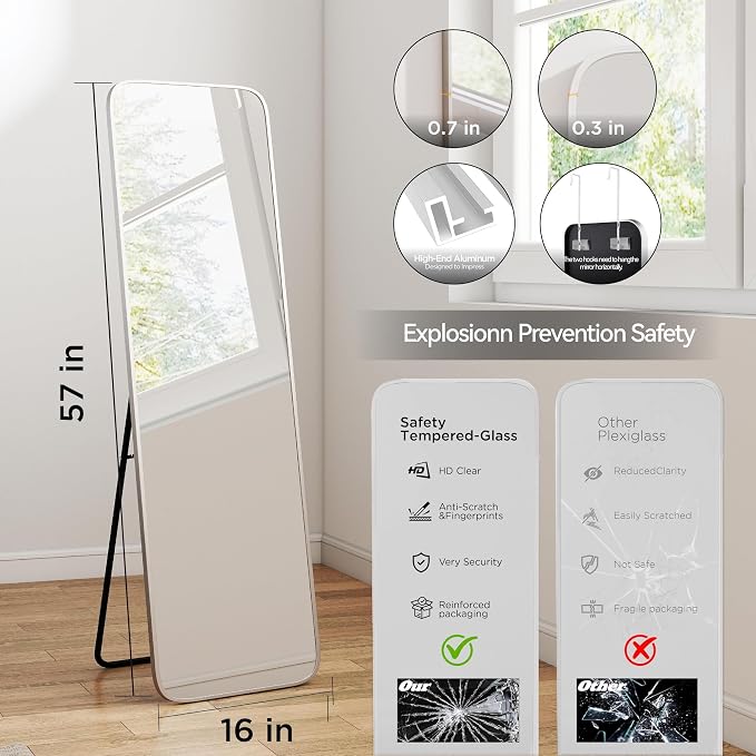 SCWF-GZ 57x16 Door Hanging Full Length Mirror, Floor Stand Wall Mounted Metal - Image 3