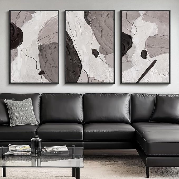 Large Framed Black and White Grey Abstract Wall Art by Cuspin