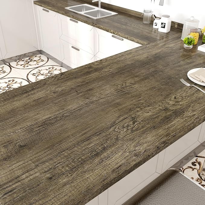 WESTICK Brown Wood Peel and Stick Countertop Wallpaper Waterproof Wood Contact by WESTICK