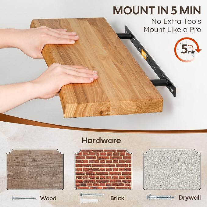 48" Rustic Elm Floating Shelves - Image 5