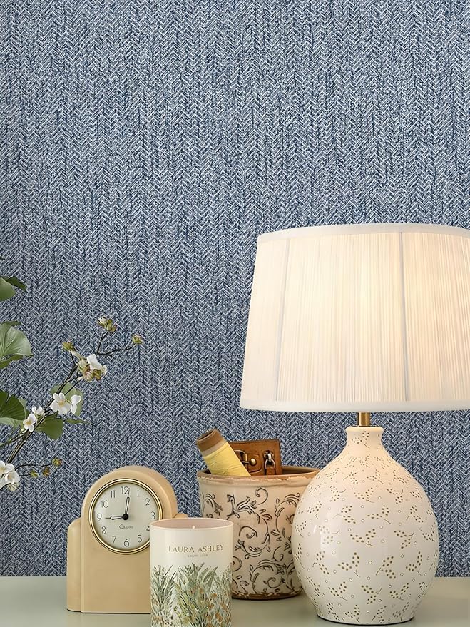 Grasscloth Peel and Stick Wallpaper Blue Contact Paper 15.7inch x 393.7inch - Image 6