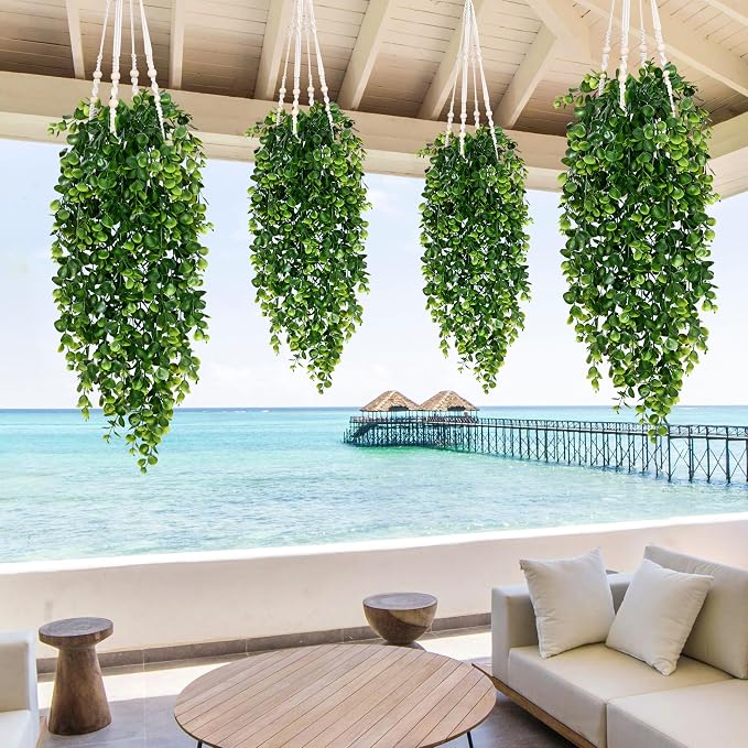 Waipfaru 4Pcs Fake Hanging Plants 2.7ft Fake Plants Eucalyptus Leaves UV - Image 7