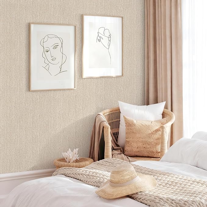 Grasscloth Peel and Stick Wallpaper Beige Contact Paper 15.7inch x 196.8inch - Image 3