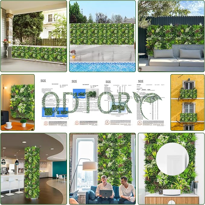 ODTORY Artificial Plant Wall Panels: 20"×20" 16P UV-Anti Faux Grass Wall - Image 6