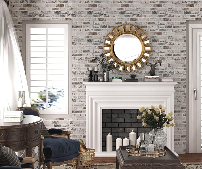 Brick Wallpaper Peel and Stick Wallpaper 17.3"x590" Grey and White 3D Brick - Image 2