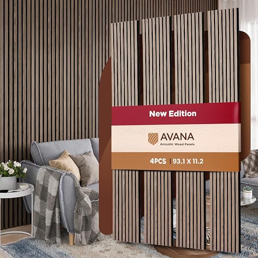 Avana Acoustic Wood Wall Panels –93.2x11.25 Inch Panels – Fits 94x12 Layout – by AvanaHome