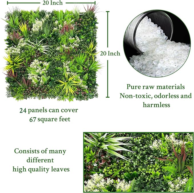 ODTORY Artificial Plant Wall Panels: 20"×20" 24P UV-Anti Faux Grass Wall - Image 2