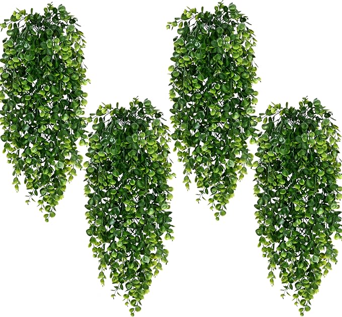 Waipfaru 4Pcs Fake Hanging Plants 2.7ft Fake Plants Eucalyptus Leaves UV by Waipfaru