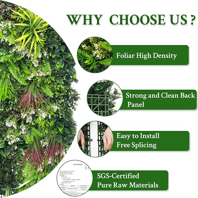 ODTORY Artificial Plant Wall Panels: 20"×20" 24P UV-Anti Faux Grass Wall - Image 5