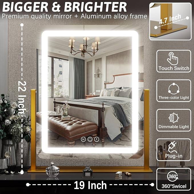 FENNIO Vanity Mirror with Lights 22 Inch- LED Lighted Makeup Mirror, Large - Image 6