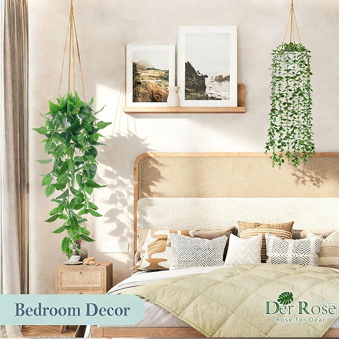 Der Rose 4Pcs Fake Plants Hanging Artificial Ivy Vine Faux Eucalyptus Hanging - Image 4