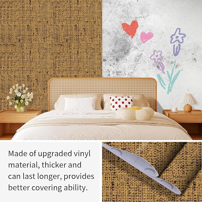 15.75"x590.6" Brown Wallpaper Peel and Stick Removable Grasscloth Textured Wall - Image 8