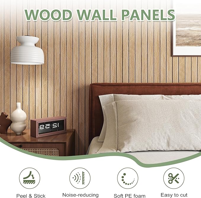 ReWallpaper 24in X 10ft Peel and Stick Wall Panels Light Oak Faux Wood Slat - Image 2